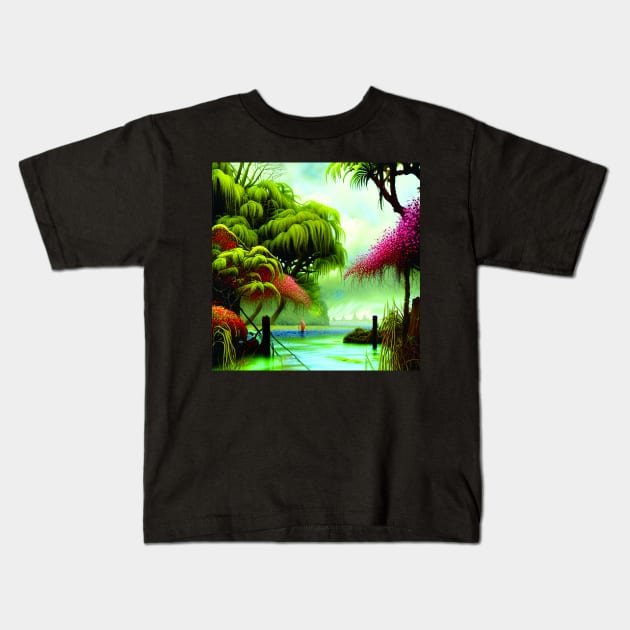 Magical Digital Painting Of an Amazing Nature, Vacation Beach Kids T-Shirt by Promen Art